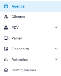 Menu com todos os módulos
